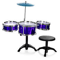 Барабанная установка игрушечная 1009A барабан 3 шт, стул, палочки 2 шт (Синий)