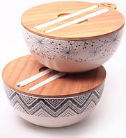 Миска из бамбукового волокна Kamille 24см с бамбуковой крышкой и приборами посуда миска салатница