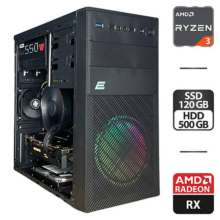 Новий ігровий ПК 2E/ AMD Ryzen 3 4100 4ядра 3.8 GHz / 16 GB DDR4 / 120 GB SSD + 500 GB HDD / Radeon RX 570 4GB / 500 W, фото 1