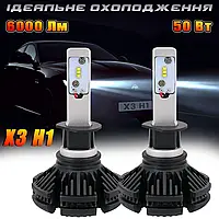 Светодиодные автомобильные лампы для фар X3H1 ближнего и дальнего света 6000lm/50Вт мощные 9-24В