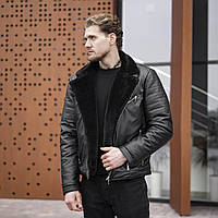 Чоловіча чорна шкіряна куртка на хутрі Winter Jacket