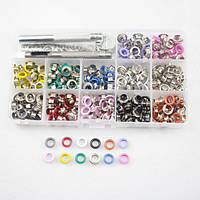 Набір для встановлення люверсів інструмент + різнокольорові люверси 6 мм