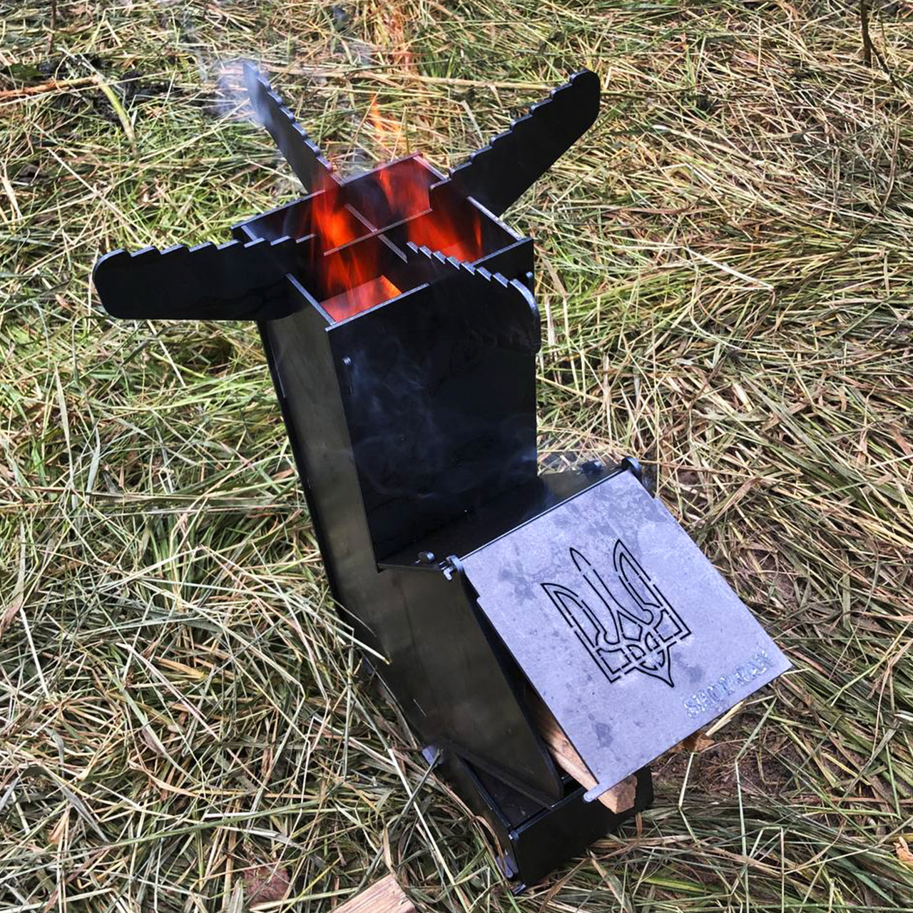 Турбопечка для кемпінгу з тризубом дров'яна для відпочинку на природі швидко нагрівається до потрібної температури, фото 1
