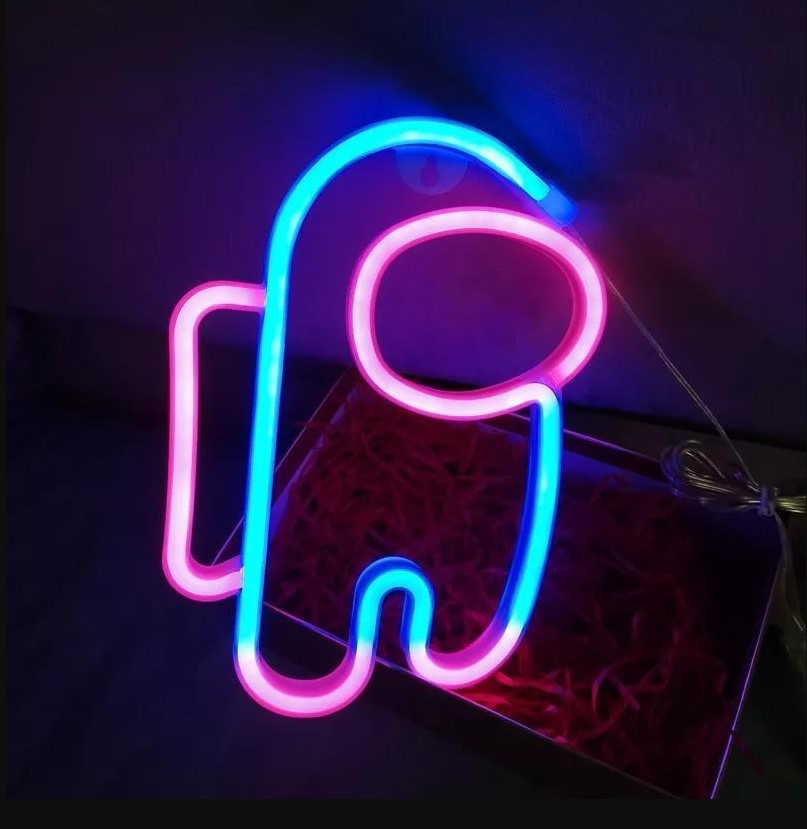 Настінний неоновий світильник нічник Among us синьо розовий, фото 1