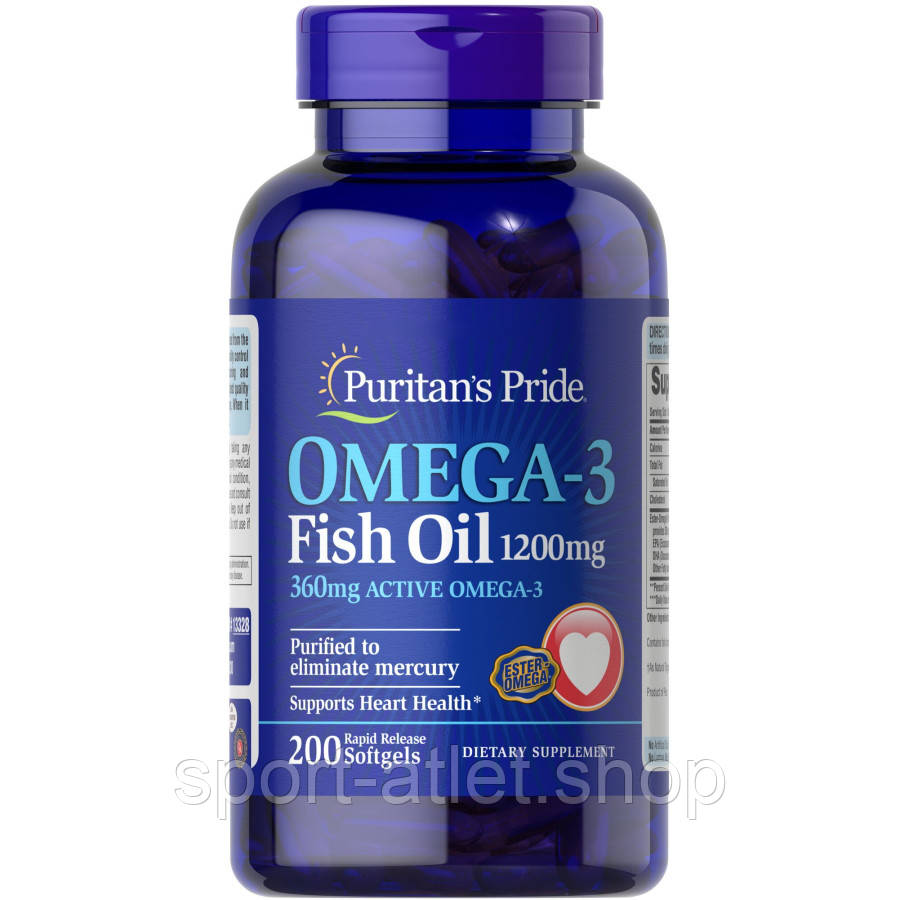 Жирні кислоти Puritans Pride Omega 3 Fish Oil 1200 mg, 200 капсул