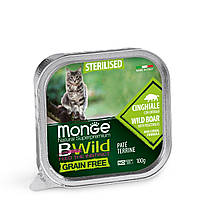 Паштет для кошек Monge Cat Wet Bwild Grain Free Sterilised Кабан, овощи 100 г