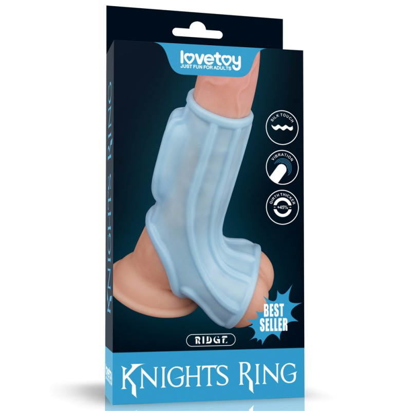 Vibrating Ridge Knights Ring with Scrotum Sleeve (Blue) | Puls69, фото 1