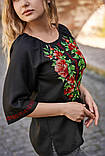 Чорна жіноча вишиванка на 3/4 рукав "Шипшина" 3/4, арт. 4562р.3/4, фото 3