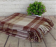 Вовняний плед коричневий,бежевий,теракотовий в клітинку 200х220 Шерсть Нова Зеландія 70%