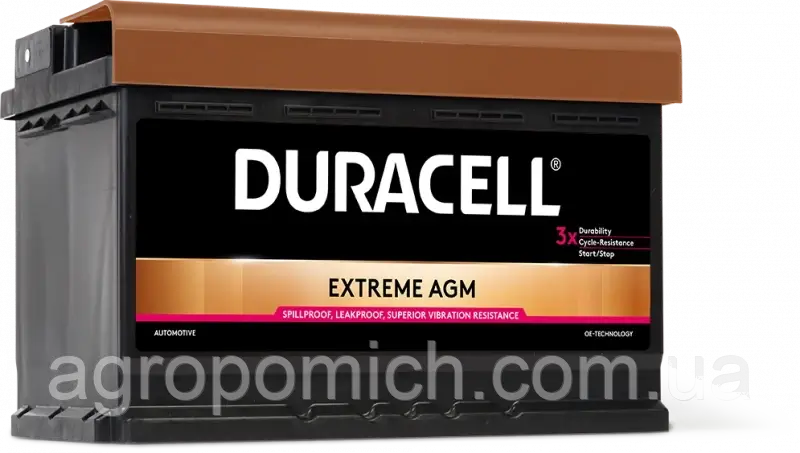 Аккумулятор 70 Ач DURACELL EXTREME DE70 AGM EN720 278x175x190 - фото 1 - id-p1716971631