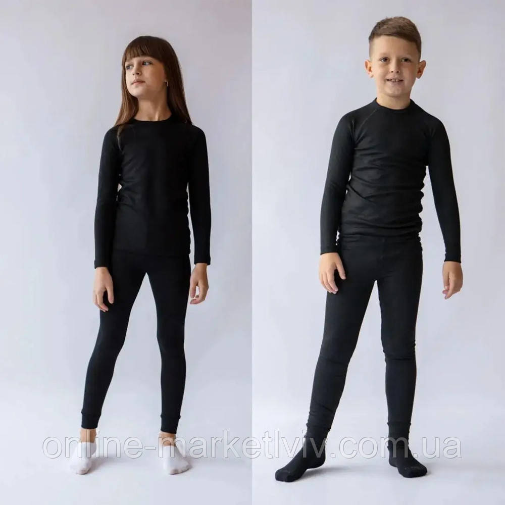 Термобілизна дитяча, на зріст 116-156 см, Чорна / Комплект термобілизни для дітей, фото 1