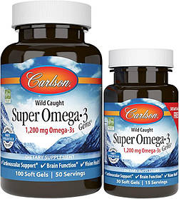 Високоефективна омега-3 (Super Omega-3 Gems) Carlson, 600 мг 100 плюс 30 капсул