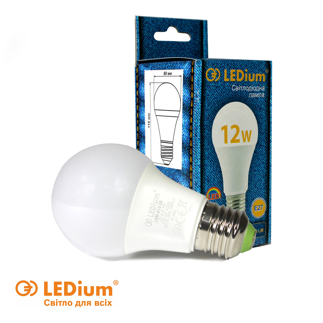 Лампа світлодіодна LEDium 12 Ват Е27 А60 4100К