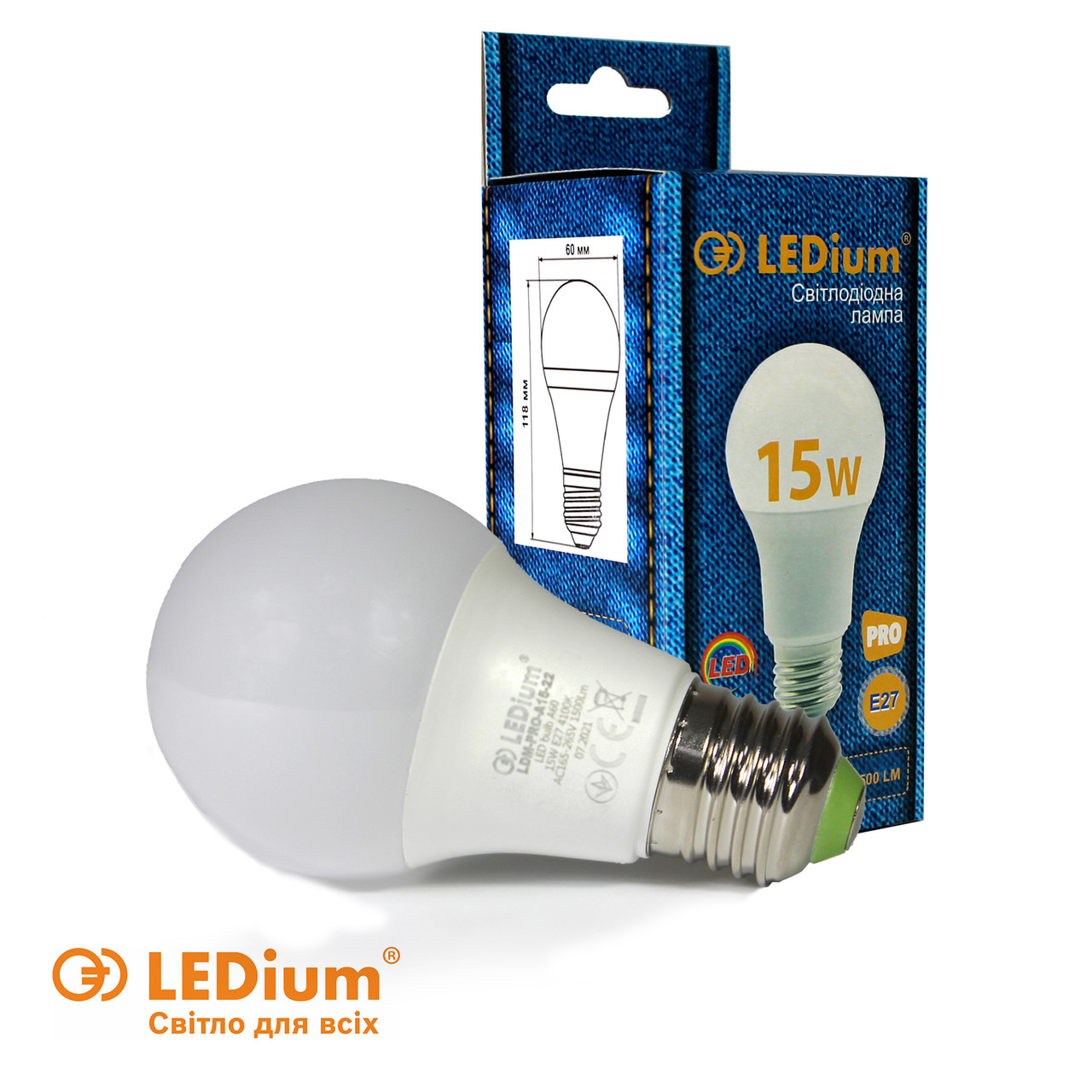 Лампа світлодіодна 15 Вт Е27 А60 4100К LEDium