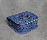 Шкіряна квадратна жіноча сумка, сумочка з тисненим орнаментом "Сварога", сумка через плече, фото 5