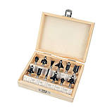 Набор фрез по дереву со шпинделем Ø=8 мм 12 шт. Vorel 22552 (Польша), фото 2