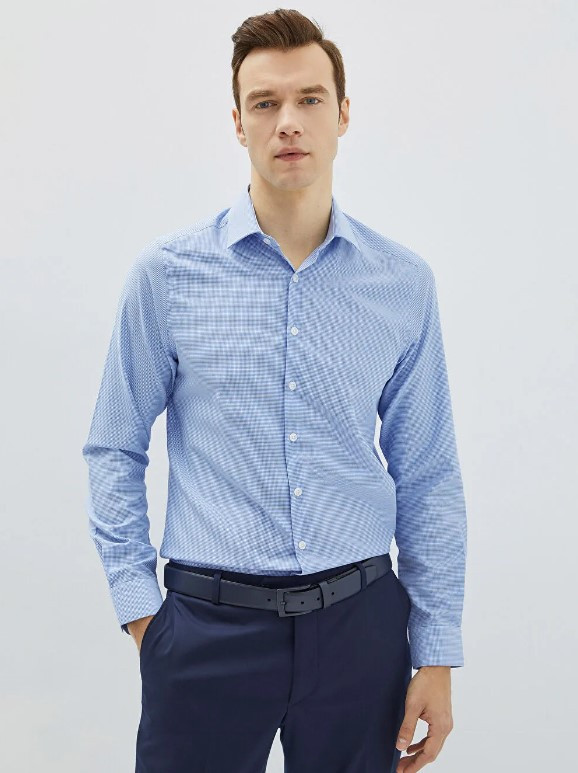 Біла чоловіча сорочка LC Waikiki/ЛС Вайкікі у дрібну блакитну клітинку