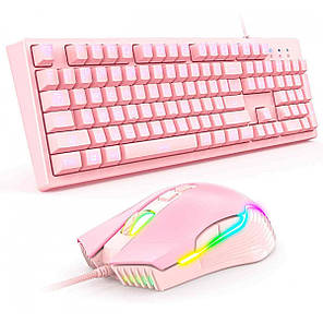 Комплект дротова ігрова клавіатура та миша ONIKUMA G25 CW905, Pink, фото 1