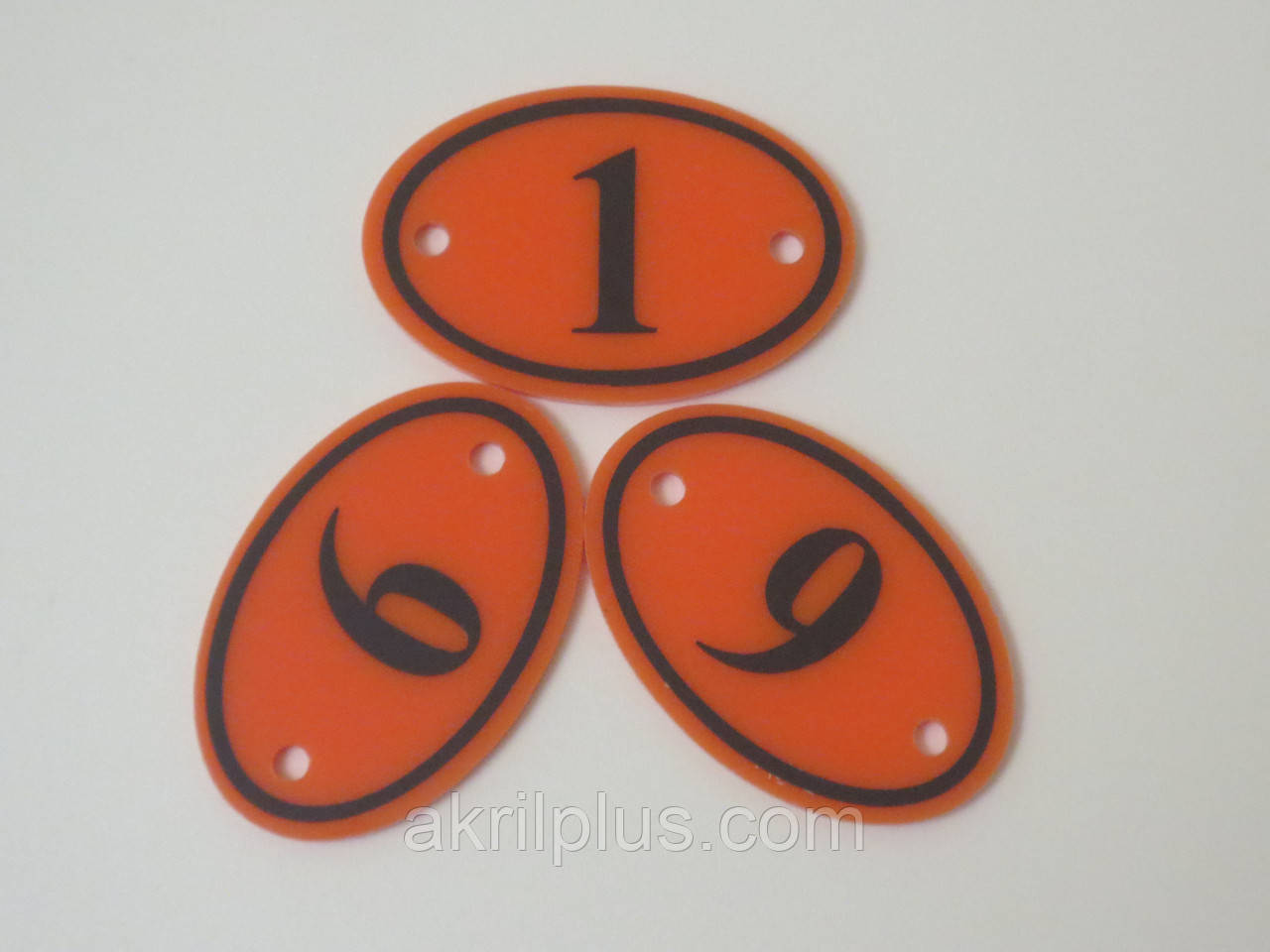 Номерки овальні на двері 60*40 мм помаранчеві із отвором для кріплення, фото 1