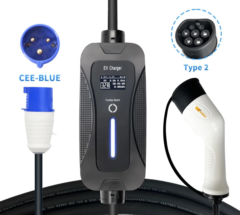 Зарядний пристрій Rindu для електромобілів Type 2, 32 A, 7.2 кВт, 1-фазний, 5 м