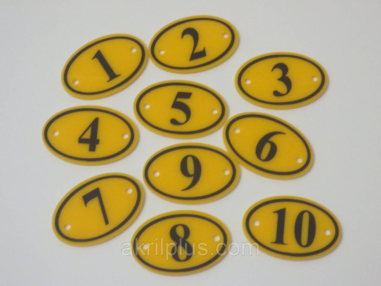 Номерки овальні на двері 60*40 мм жовті із отвором для кріплення