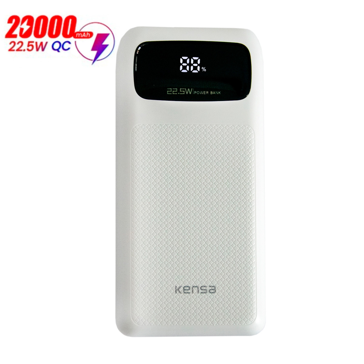 Повер банк для ноутбука Kensa Power Bank 20000 mAh 22.5 W QC 3.0 Білий, універсальна мобільна батарея