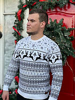 В'язані зимові чоловічі светри якісний светр із оленями на Новий рік 2023 білого кольору