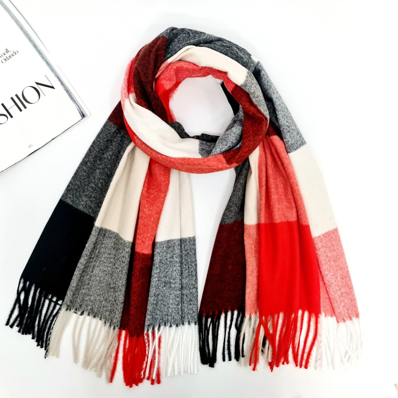 ШАРФ жіночий M&JJ СКАЙ Червоний/білий/чорний 75х180 см (1048), фото 1