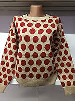 Теплый женский свитер двойной вязки в красивые кружочки укороченный 46-50 размера