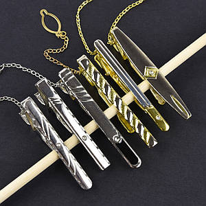 Набір затискачів для краватки срібло та золото з різними елементами неіржавка сталь Stainless Steel 6 штук