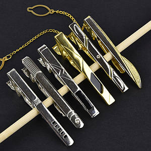Набір затискачів для краватки срібло та золото з різними елементами неіржавка сталь Stainless Steel 6 штук