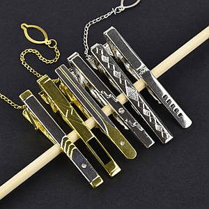 Набір затискачів для краватки срібло та золото з різними елементами неіржавка сталь Stainless Steel 6 штук