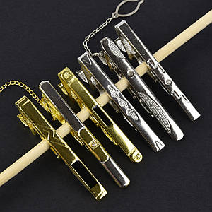 Набір затискачів для краватки срібло та золото з різними елементами неіржавка сталь Stainless Steel 6 штук