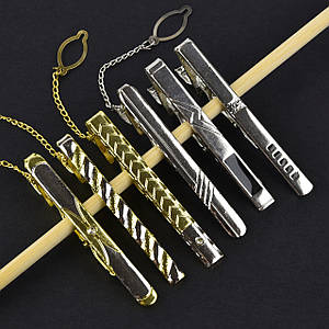 Набір затискачів для краватки срібло та золото з різними елементами неіржавка сталь Stainless Steel 6 штук