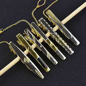 Набір затискачів для краватки срібло та золото з різними елементами неіржавка сталь Stainless Steel 6 штук