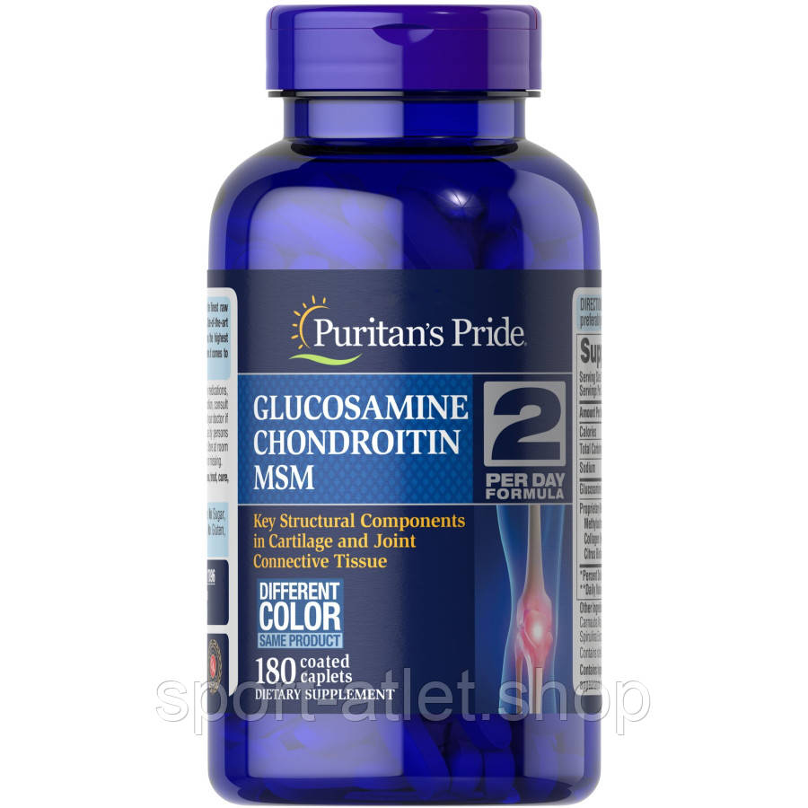 Препарат для суглобів і зв'язок Puritan's Pride Chondroitin Glucosamine MSM 2 Per Day Formula, 180 каплет