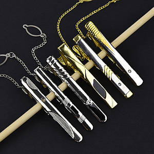 Набір затискачів для краватки срібло та золото з різними елементами неіржавка сталь Stainless Steel 6 штук