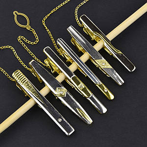 Набір затискачів для краватки срібло та золото з різними елементами неіржавка сталь Stainless Steel 6 штук