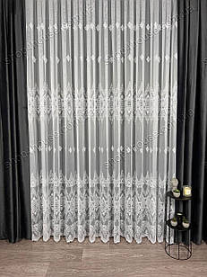 Тюль на основі бамбука з вишивкою. Колір: білий