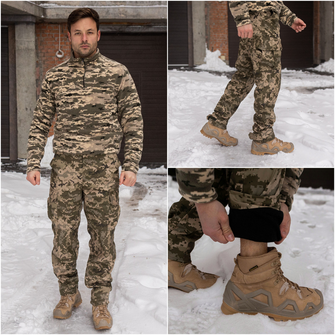 Тактичні зимові штани 4 кишені на флісі Grifon піксель, фото 1