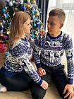 Парні новорічні светри для пари з оленями червоні без горла вовняні, фото 9