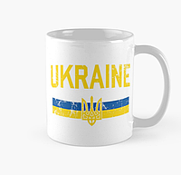 Чашка Керамическая Кружка с принтом Ukraine Флаг и Герб Украины Белая 330 мл
