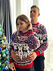 Парні новорічні светри для пари з оленями сині без горла вовняні, фото 8