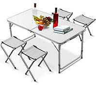 Раскладной туристический стол Easy Campi для пикника со стульями складной стол и 4 стула Белый+Bluetooth