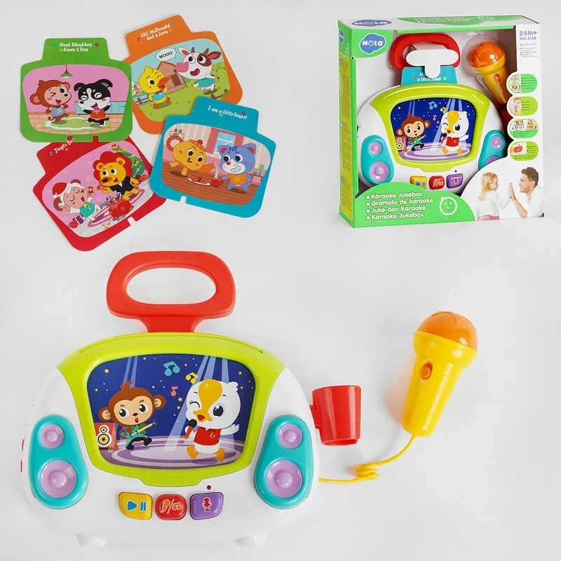 Дитяча музична іграшка Караоке 3138, підсвітка, 4 музичні картки, веселі мелодії. звукозапис,, фото 1