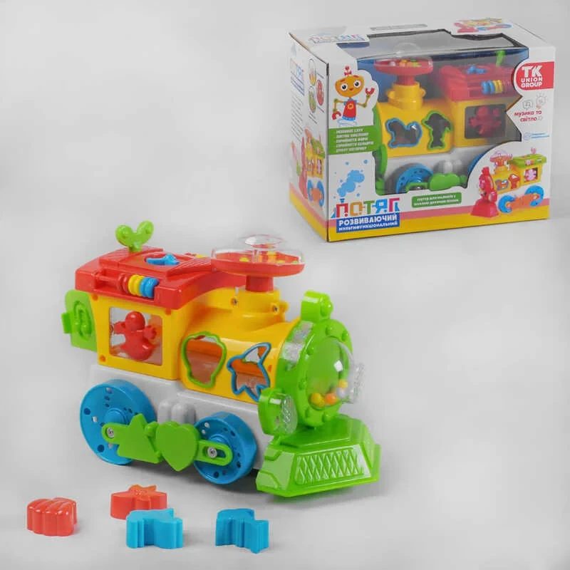 Розвиваючий поїзд 93866, УКРАЇНСЬКЕ ОЗУЧУВАННЯ, вільний хід, пищалка на трубі, підсвічування, фото 1