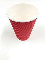 Стакан гофрированный 340мл "Красный (20 шт) одноразовый картонный бумажный для кофе чая напитков