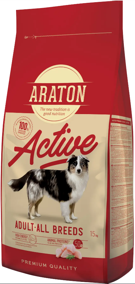 Повноцінний сухий корм для дорослих активних собак усіх порід ARATON ACTIVE All Breds 15 кг