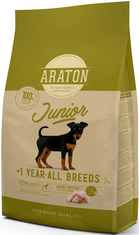 Повноцінний сухий корм для цуценят усіх порід ARATON JUNIOR All Breeds 3 кг