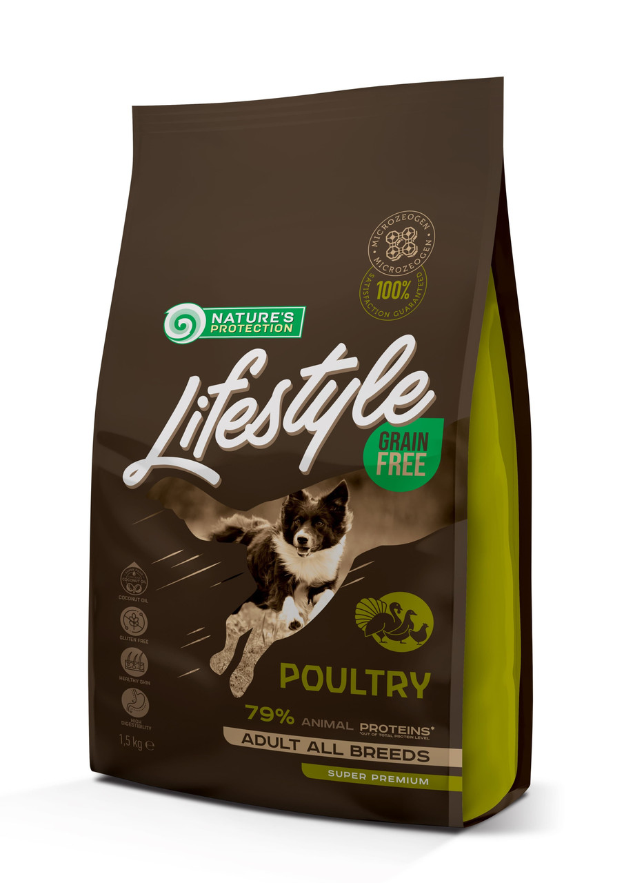 Сухий беззерновий корм із птицею для дорослих собак усіх порід Lifestyle Grain Free Poultry Adult 1.5 кг